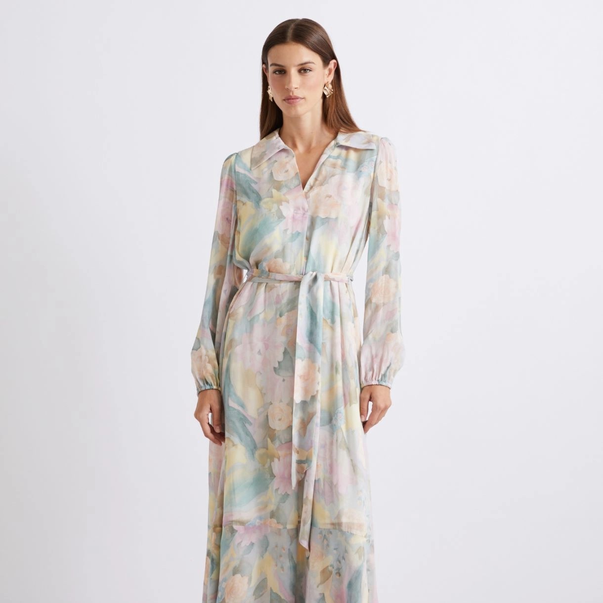 Marella Long printed georgette dress - LIGHT BLUE