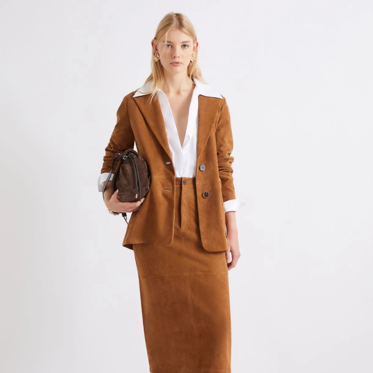 Marella Semi-fitted suede blazer - CAMEL