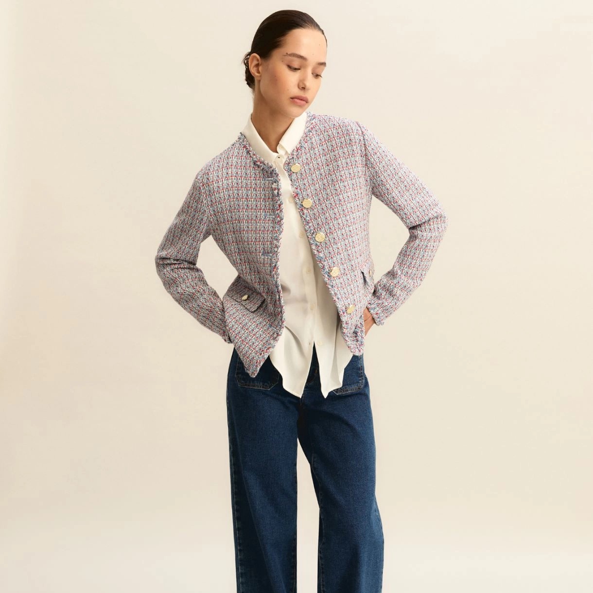Emme Semi-fitted basketweave jacket - LIGHT BLUE