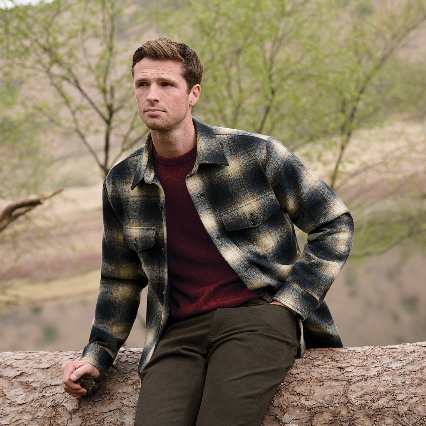 Brrok Taverner Rooks Navy and Ecru Check Overshirt