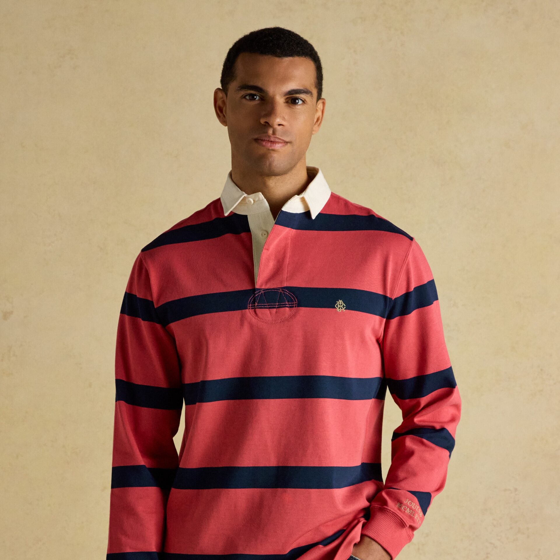 Joules Red & Navy Striped Long Sleeve Rugby Shirt