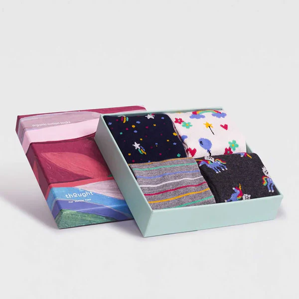 Thought Luma Bamboo Unicorn Kids 4 Sock Gift Box