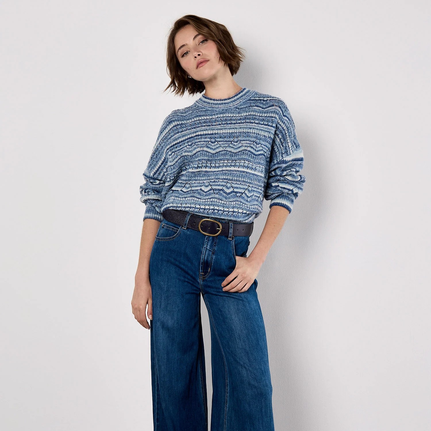 Apricot Pointelle Knit Stripe Jumper