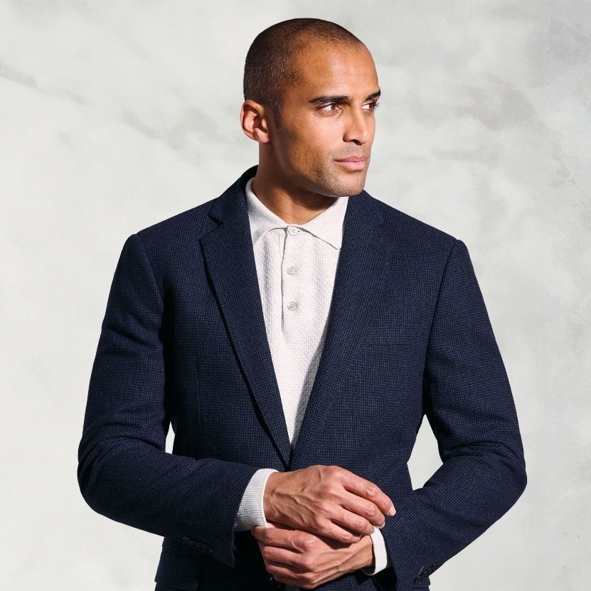 br Tailored Fit Swinburn Navy Puppytooth Wool Blend Jacket