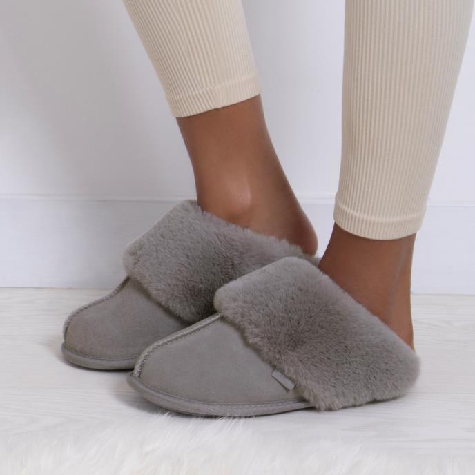 totes Ladies Real Suede Mule with Fur Cuff