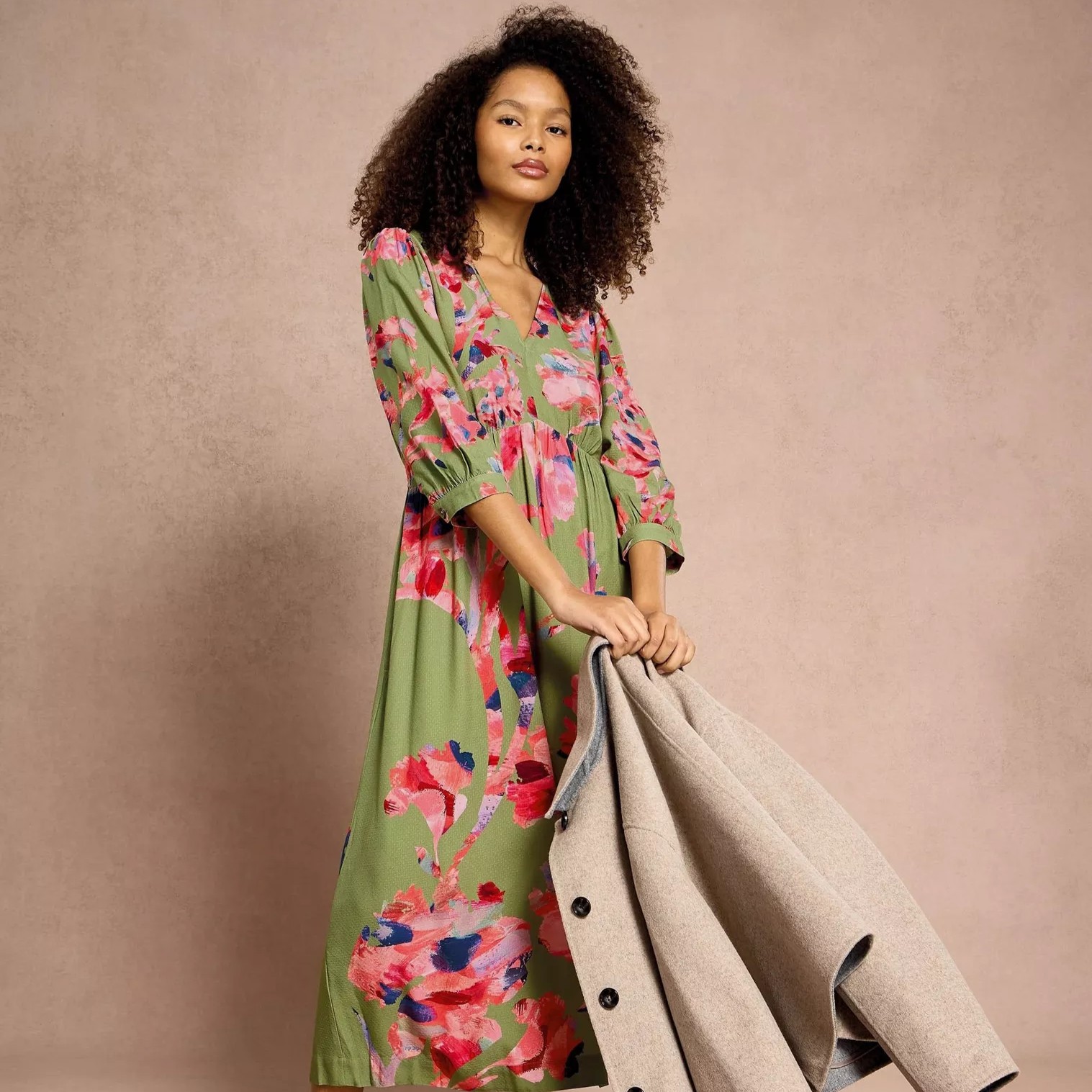 white stuff Lucy Print Midi Dress in green multi