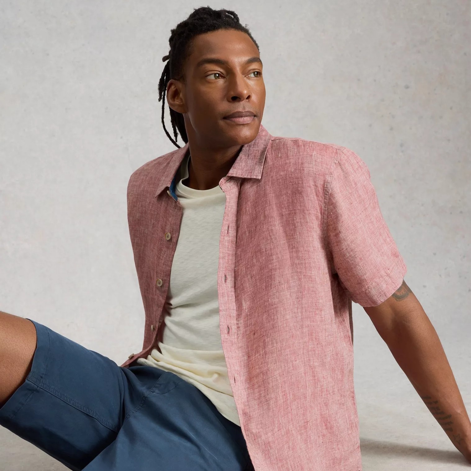 White stuff Bruton Stripe Collared Shirt in light pink