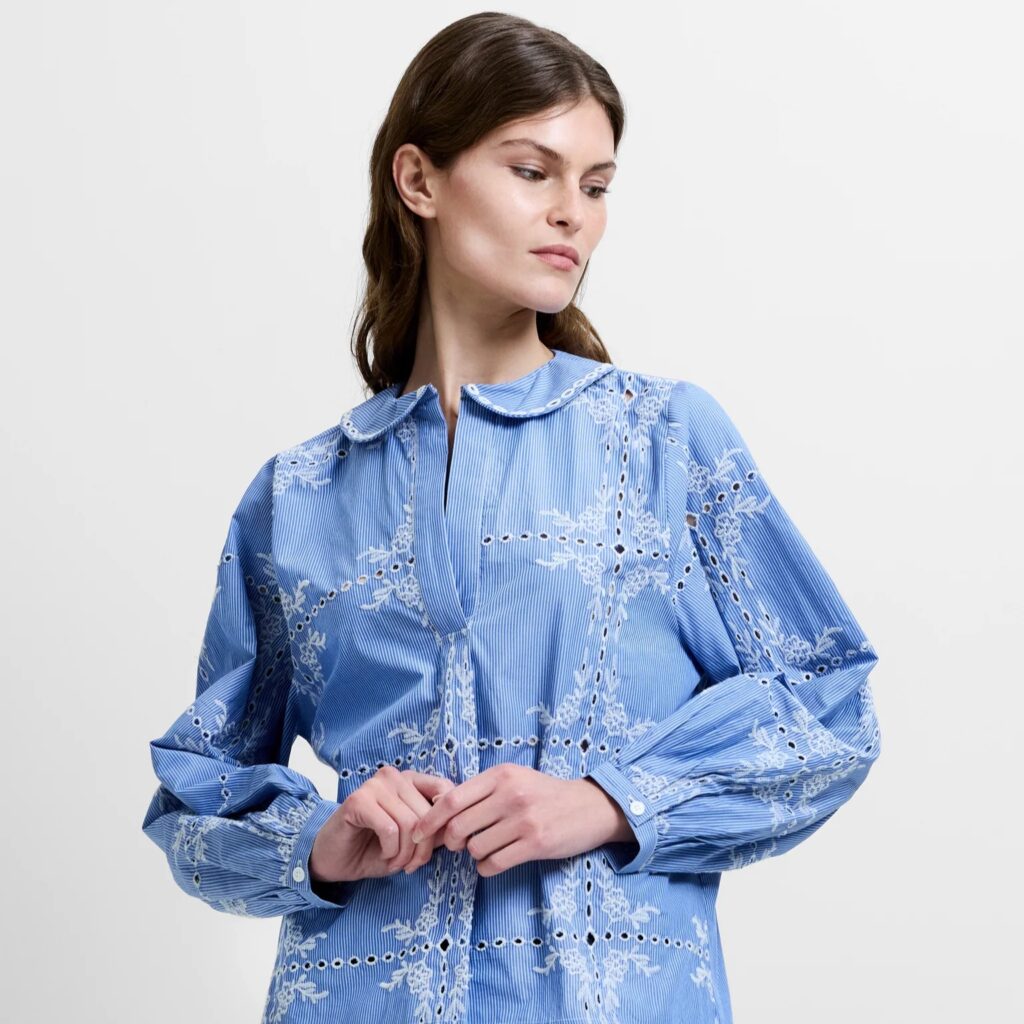 French Connection Grayson Peter Pan Collar Embroidered Top