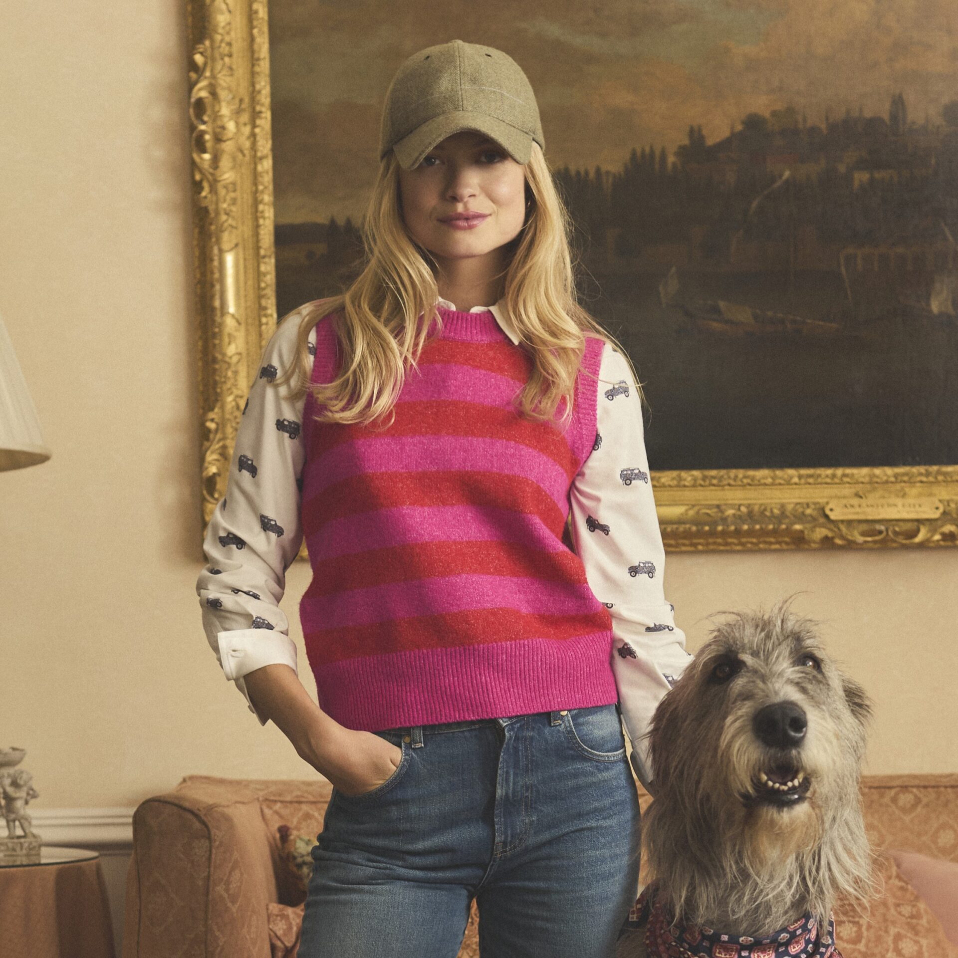 Joulse Holly Pink & Red Stripe Knitted Crew Neck Vest