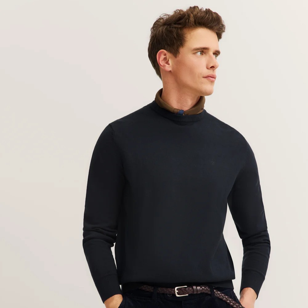 Bugatti Crew neck sweater made of cotton-cashmere mix in navy