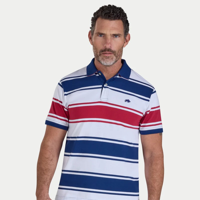 Raing bull Wide Stripe Jersey Polo - Navy