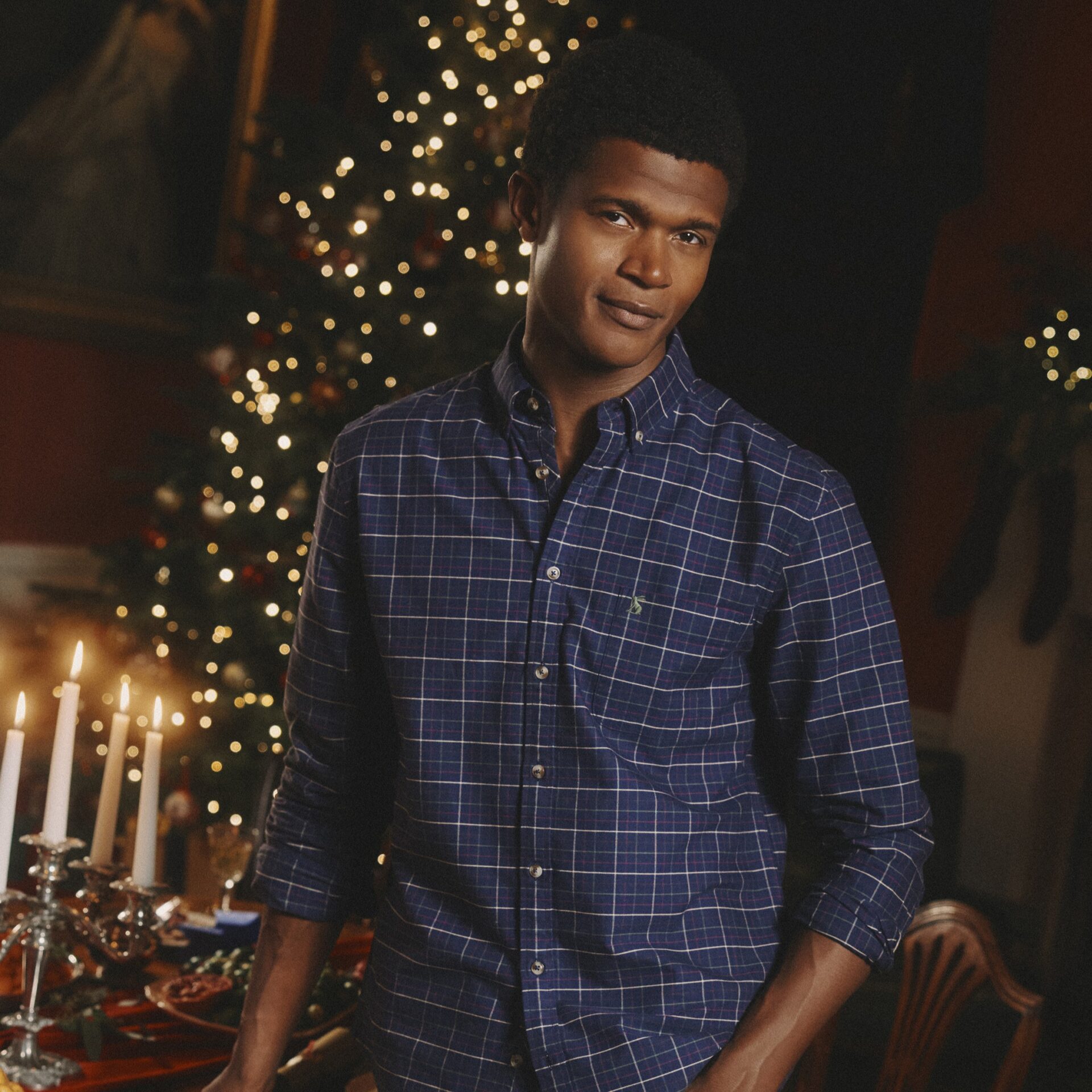 Joules Fleece Navy Check Overshirt