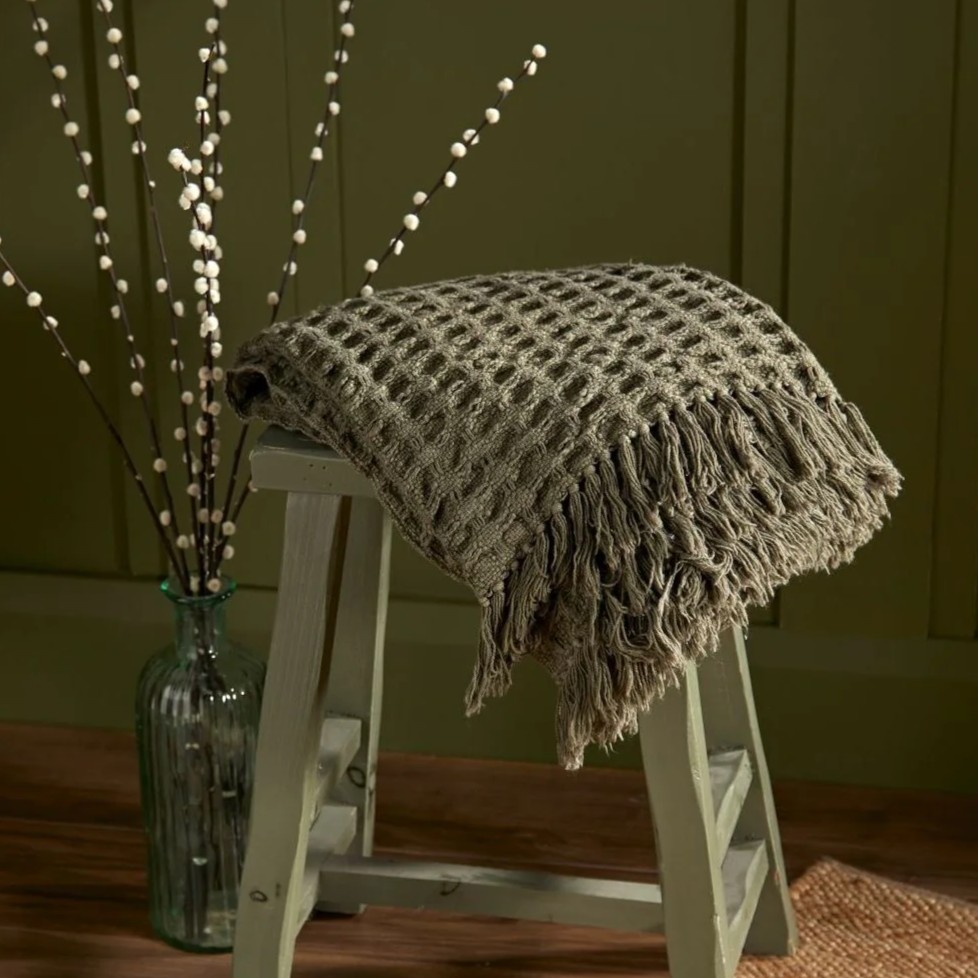 Walton & Co Waffle Cotton Olive Throw