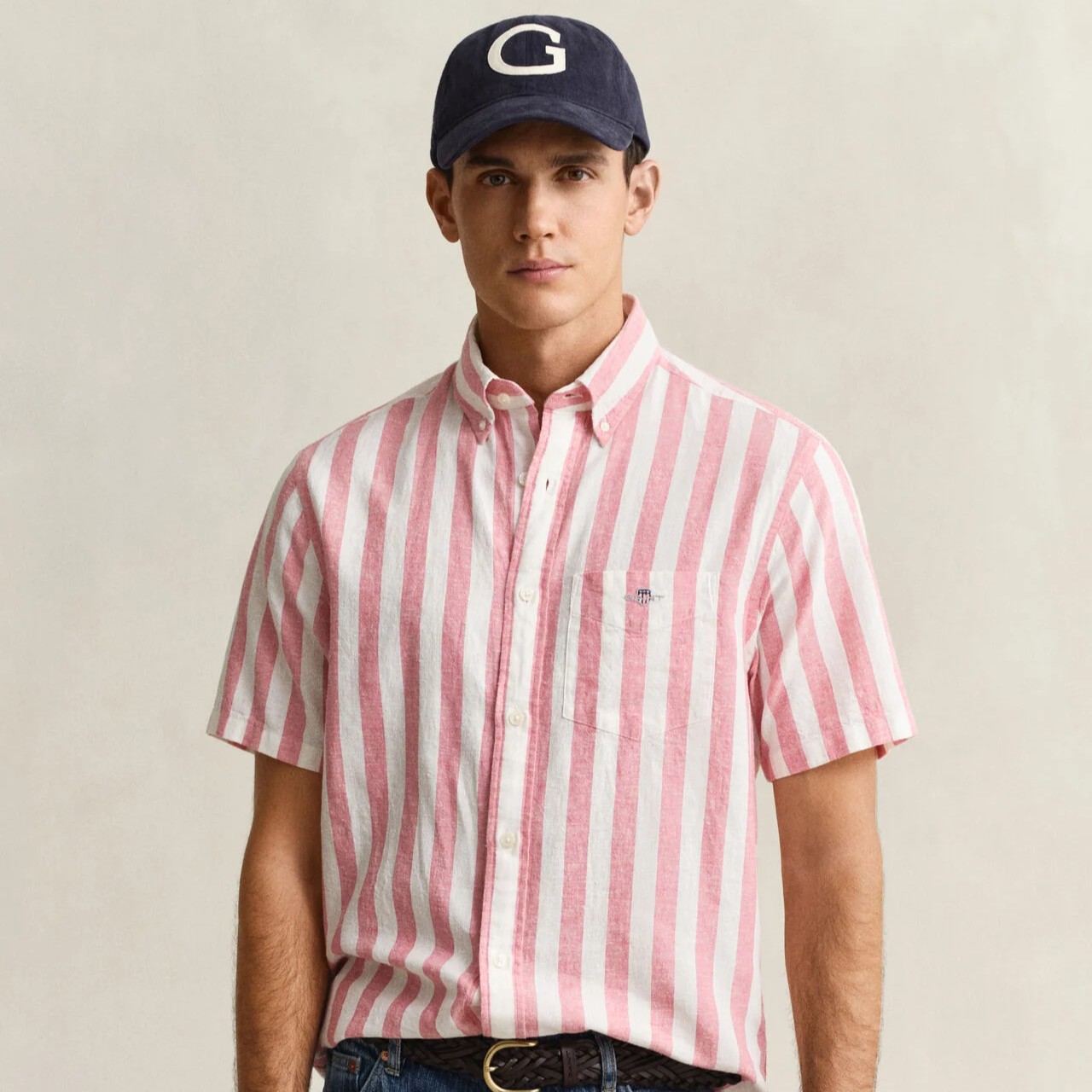 Gant Striped Linen Blend Short Sleeve Shirt