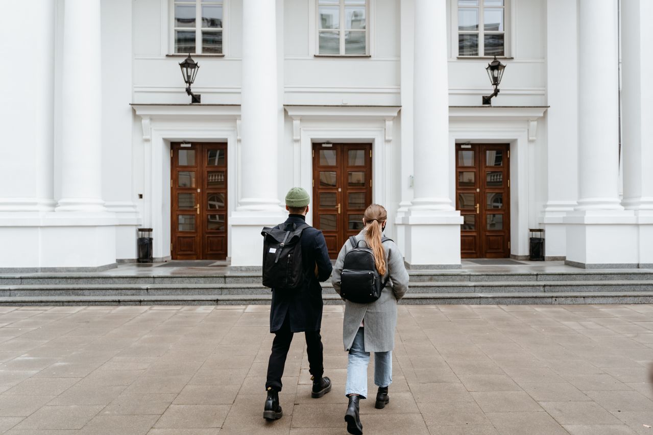 Two students returning to university in autumn