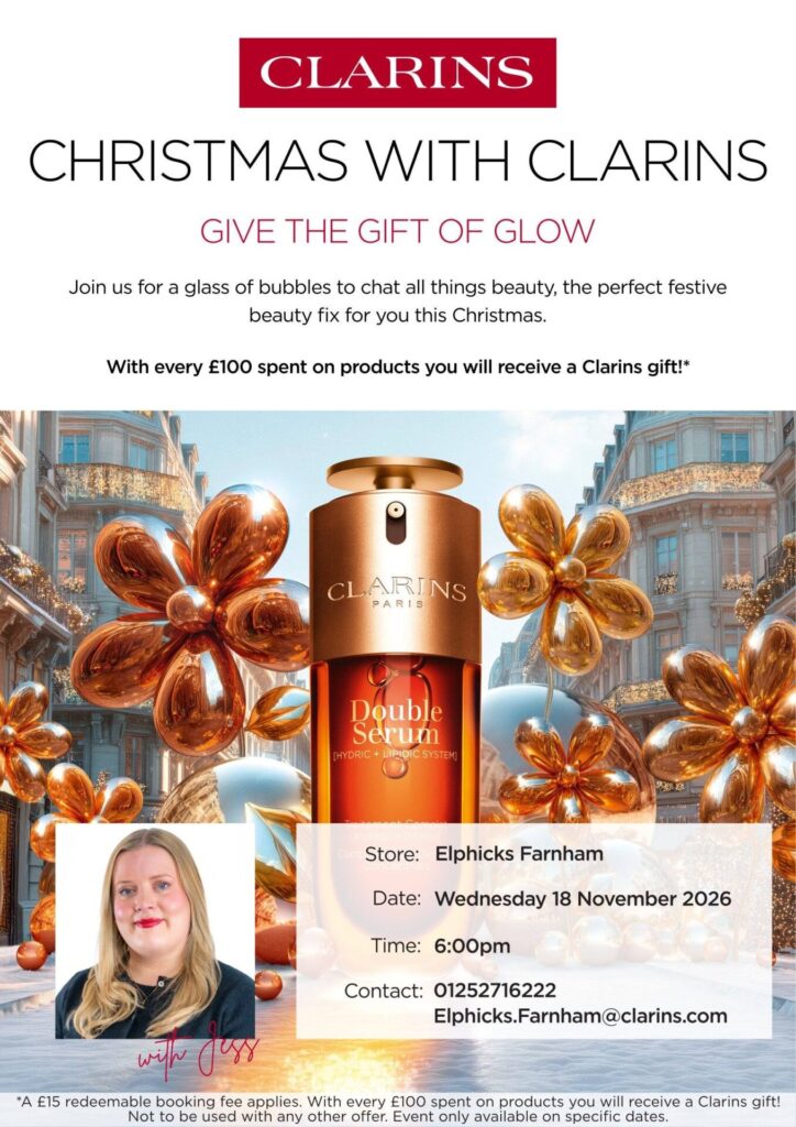 Poster for Clarins Christmas event at Elphicks